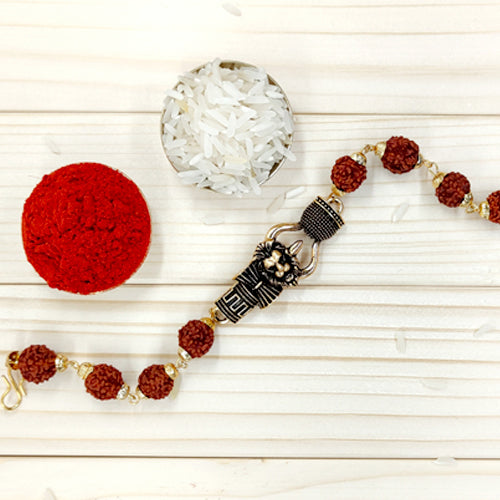 Rudraksh Bracelet Rakhi with lion face