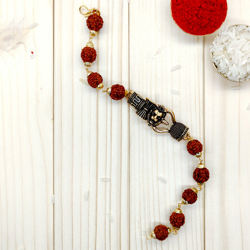 Rudraksh Bracelet Rakhi with lion face