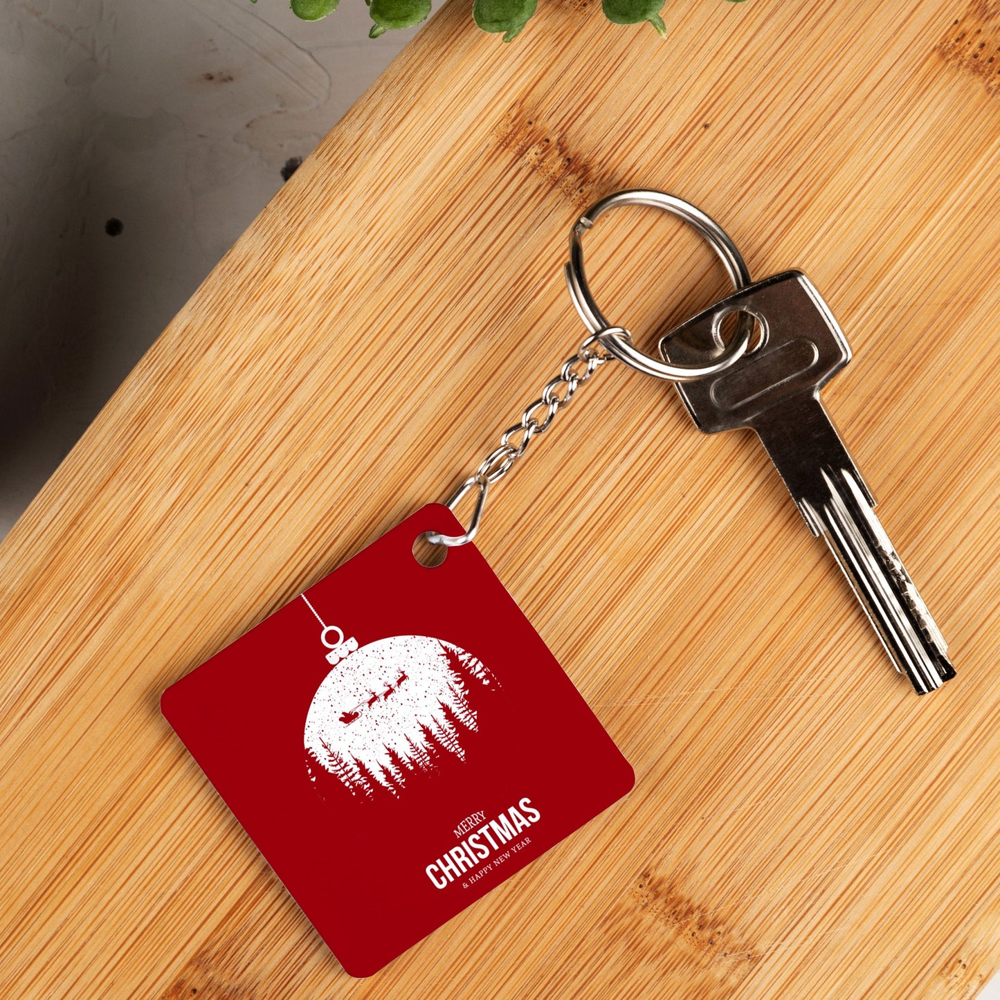 Christmas sqaure wooden key chain