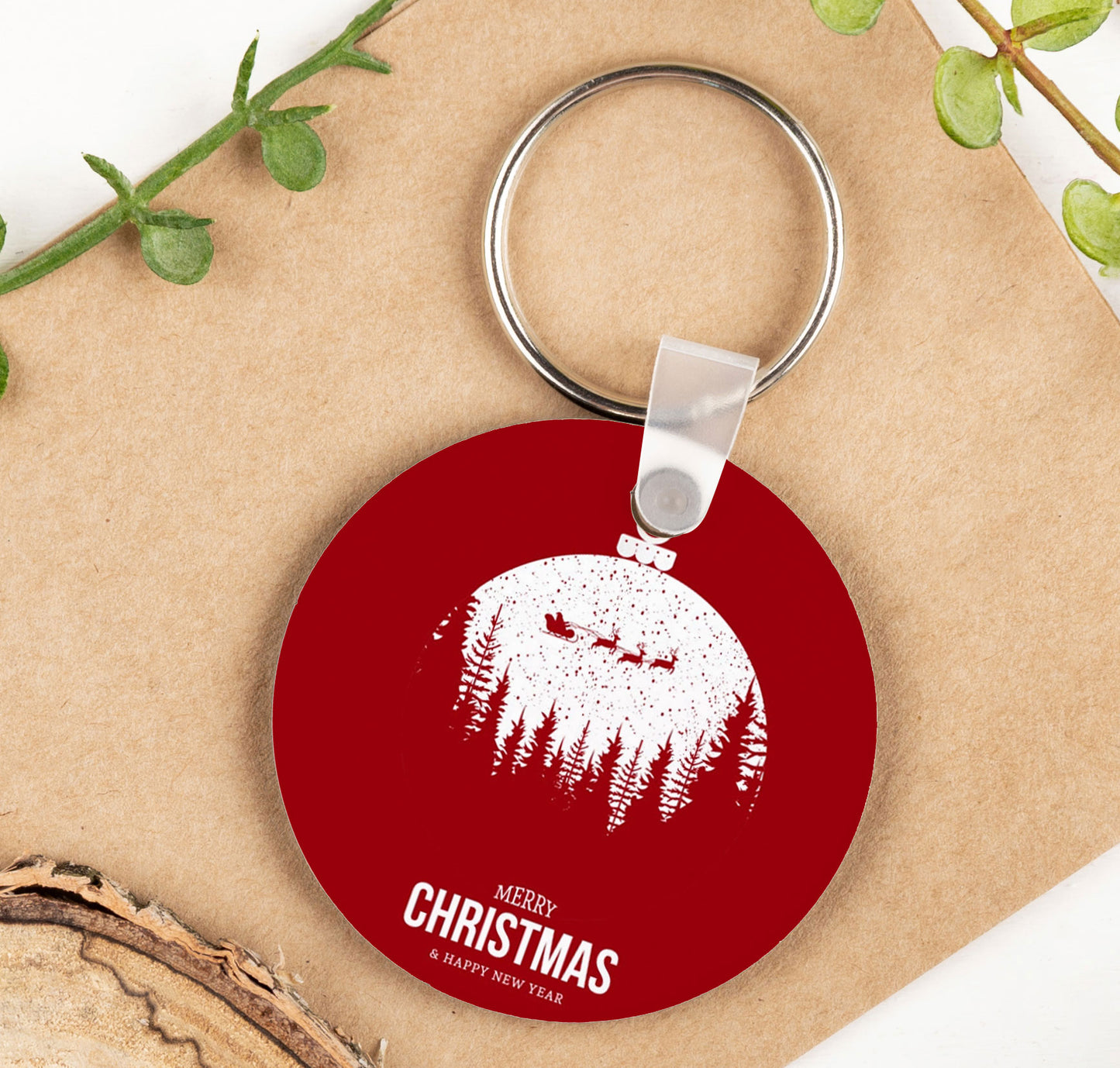 Christmas round wooden key chain