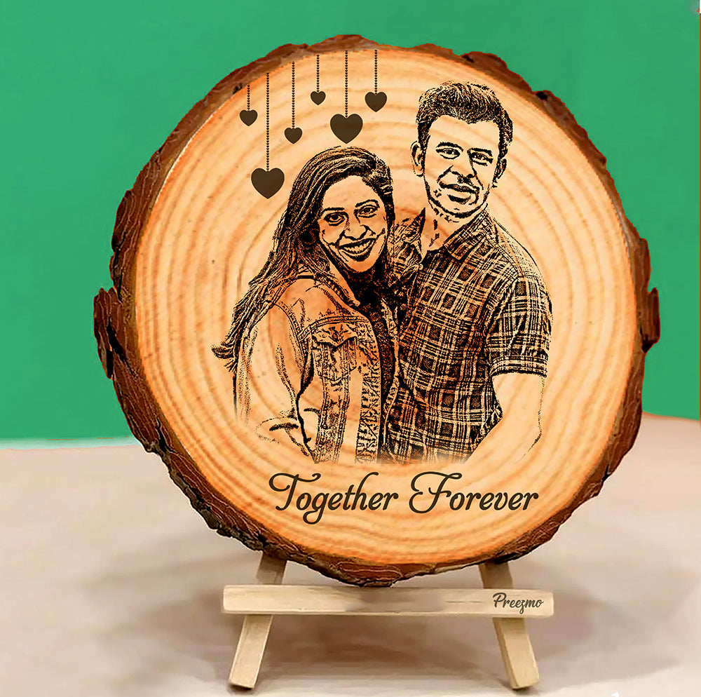 Wooden Slice Engraved Photo Frame(Together forever)