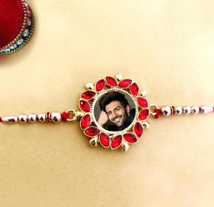 Personalized Red stone Round shape Rakhi