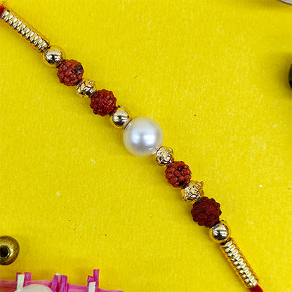 white pearl with rudrakhs rakhi