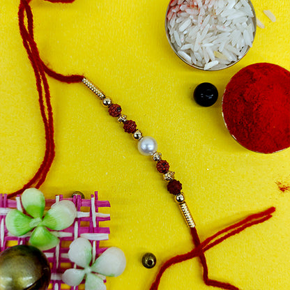 white pearl with rudrakhs rakhi