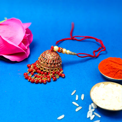 Red bits and Golden metal Bhaiya Bhabhi Rakhi