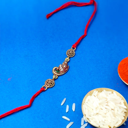 Red bits and Golden metal Bhaiya Bhabhi Rakhi