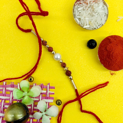 white pearl with rudrakhs rakhi