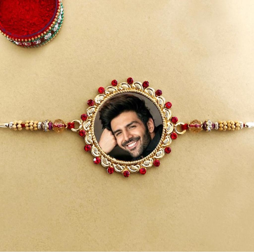 Personalized Red and white stone Round shape Rakhi