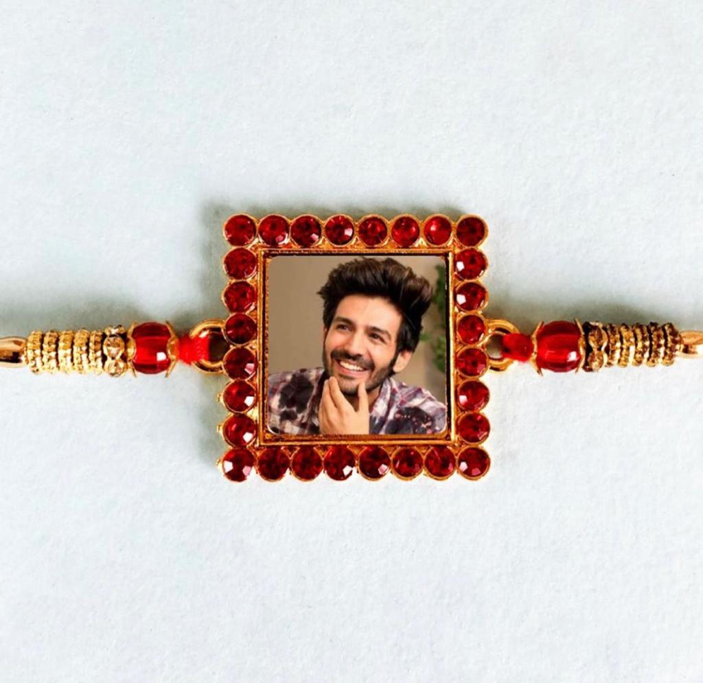 Red Dimond cut stone design square Photo Rakhi