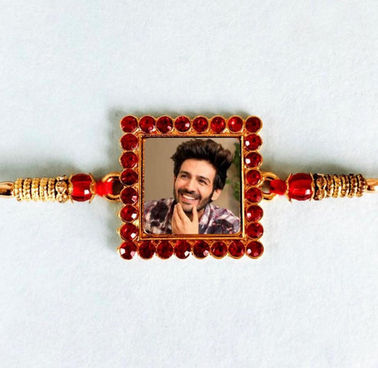 Red Dimond cut stone design square Photo Rakhi