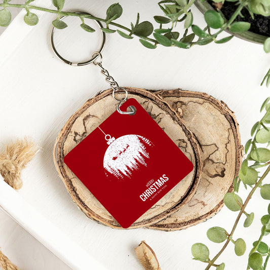 Christmas sqaure wooden key chain