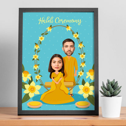 Personalized Haldi Ceremony caricature Frame