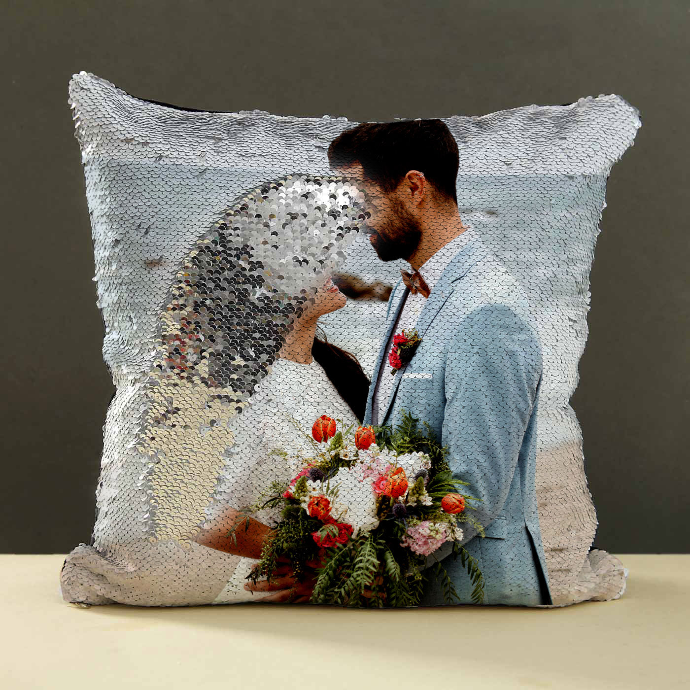 Silver Sequin Personalize magic pillow