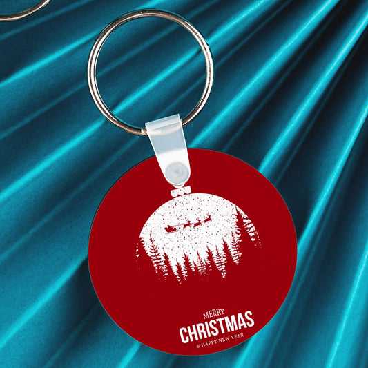 Christmas round wooden key chain