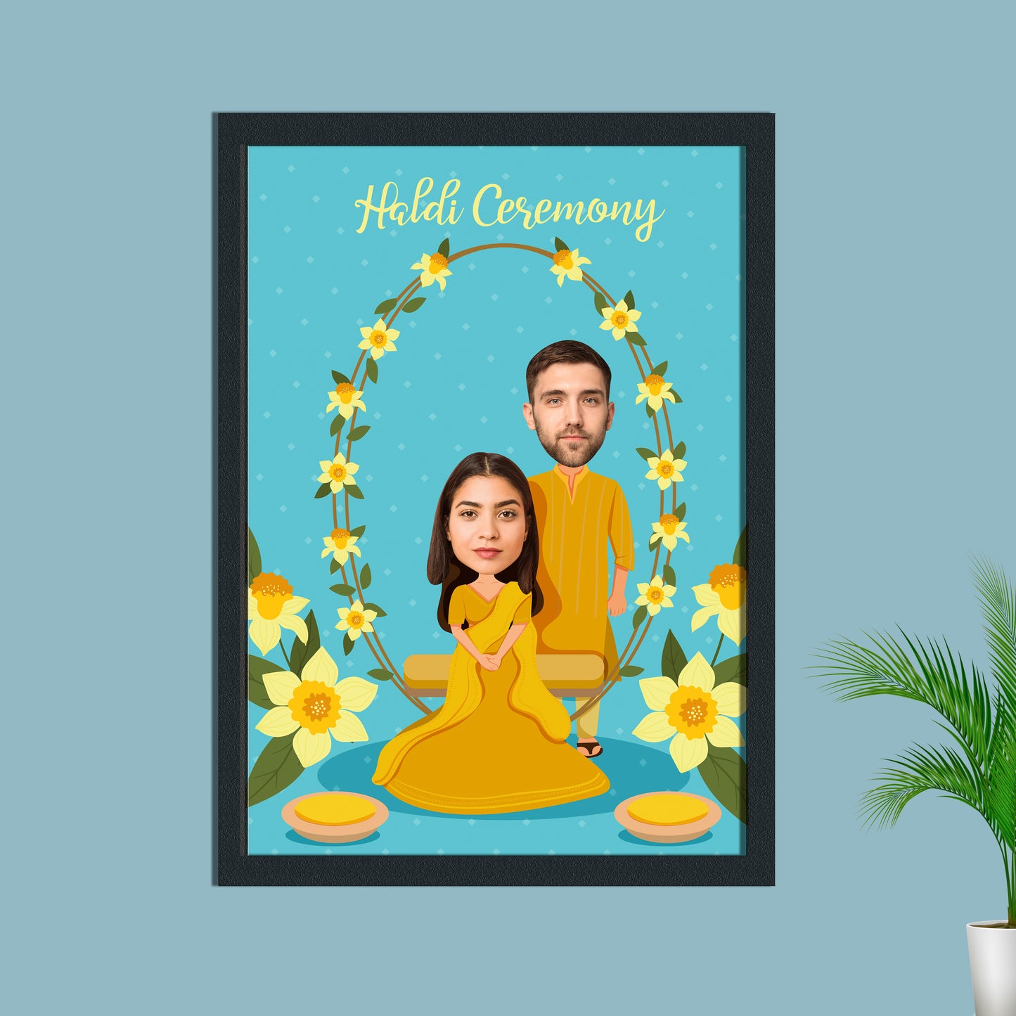 Personalized Haldi Ceremony caricature Frame